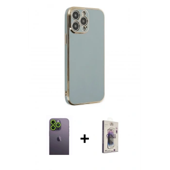 MARSİLYAN™- iPhone 13 Pro Max Kılıf Yankı Serisi - Siyah Bilvis 3D Cam Ekran Koruyucu + Neon Fosforlu Kamera Lens - YL