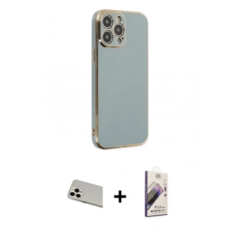 MARSİLYAN™- iPhone 13 Pro Max Kılıf Yankı Serisi - Siyah Bilvis 3D Mat Cam Ekran Koruyucu + Rainbow Kamera Lens Koruma Cam - BZ