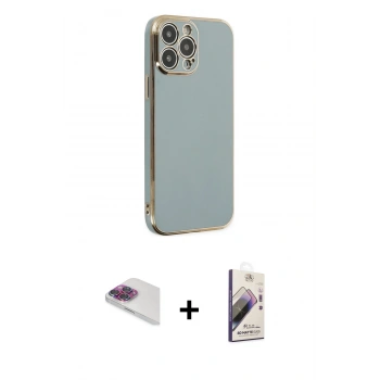 MARSİLYAN™- iPhone 13 Pro Max Kılıf Yankı Serisi - Siyah Bilvis 3D Mat Cam Ekran Koruyucu + Pers Alüminyum Kamera Lens - GI