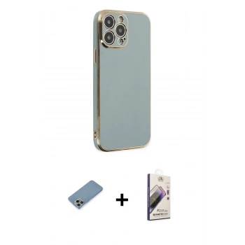 MARSİLYAN™- iPhone 13 Pro Max Kılıf Yankı Serisi - Siyah Bilvis 3D Mat Cam Ekran Koruyucu + Shine Kamera Lens Koruma Cam - GI