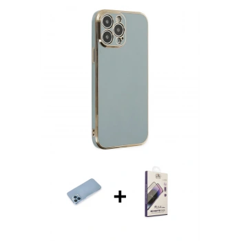 MARSİLYAN™- iPhone 13 Pro Max Kılıf Yankı Serisi - Siyah Bilvis 3D Mat Cam Ekran Koruyucu + Shine Kamera Lens Koruma Cam - MI
