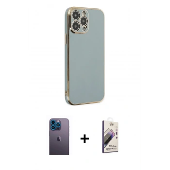 MARSİLYAN™- iPhone 13 Pro Max Kılıf Yankı Serisi - Siyah Bilvis 3D Mat Cam Ekran Koruyucu + Neon Fosforlu Kamera Lens - MI