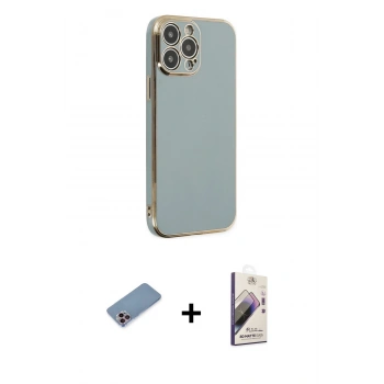 MARSİLYAN™- iPhone 13 Pro Max Kılıf Yankı Serisi - Siyah Bilvis 3D Mat Cam Ekran Koruyucu + Shine Kamera Lens Koruma Cam - PE