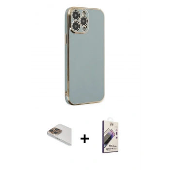 MARSİLYAN™- iPhone 13 Pro Max Kılıf Yankı Serisi - Siyah Bilvis 3D Mat Cam Ekran Koruyucu + Pers Alüminyum Kamera Lens - GD
