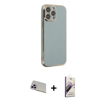 MARSİLYAN™- iPhone 13 Pro Max Kılıf Yankı Serisi - Siyah Bilvis 3D Mat Cam Ekran Koruyucu + Rainbow Kamera Lens Koruma Cam - MR