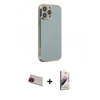 MARSİLYAN™- iPhone 13 Pro Max Kılıf Yankı Serisi - Siyah Bilvis 3D Mat Cam Ekran Koruyucu + Rainbow Kamera Lens Koruma Cam - KI