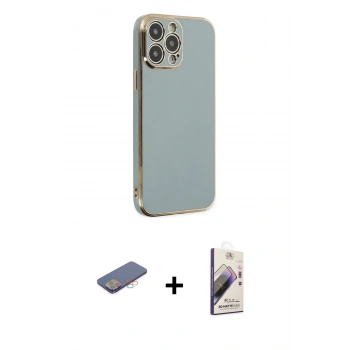 MARSİLYAN™- iPhone 13 Pro Max Kılıf Yankı Serisi - Siyah Bilvis 3D Mat Cam Ekran Koruyucu + Renkli Kamera Lens Koruma Cam - PE