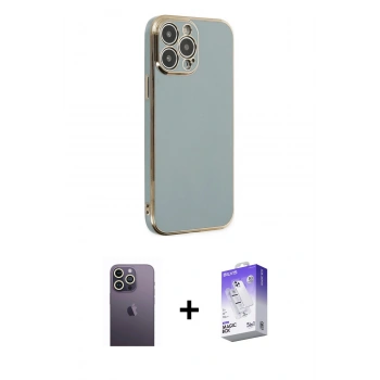 MARSİLYAN™- iPhone 13 Pro Max Kılıf Yankı Serisi - Siyah Bilvis 5in1 3D Magic Cam Ekran Koruyucu + Neon Fosforlu Kamera Lens - BZ