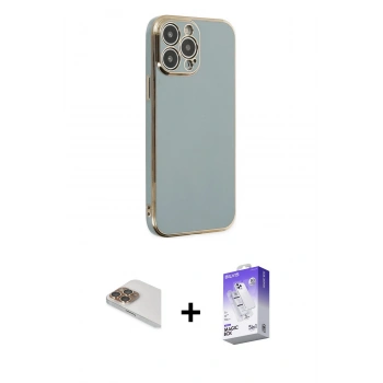 MARSİLYAN™- iPhone 13 Pro Max Kılıf Yankı Serisi - Siyah Bilvis 5in1 3D Magic Cam Ekran Koruyucu + Pers Alüminyum Kamera Lens - GD