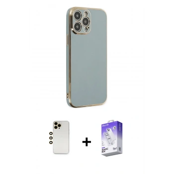 MARSİLYAN™- iPhone 13 Pro Max Kılıf Yankı Serisi - Siyah Bilvis 5in1 3D Magic Cam Ekran Koruyucu + Shine Kamera Lens - GD