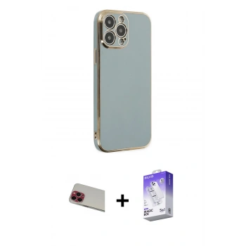 MARSİLYAN™- iPhone 13 Pro Max Kılıf Yankı Serisi - Siyah Bilvis 5in1 3D Magic Cam Ekran Koruyucu + Rainbow Kamera Lens Koruma Cam - KI