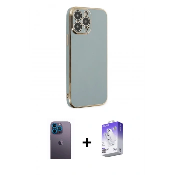MARSİLYAN™- iPhone 13 Pro Max Kılıf Yankı Serisi - Siyah Bilvis 5in1 3D Magic Cam Ekran Koruyucu + Neon Fosforlu Kamera Lens - MI