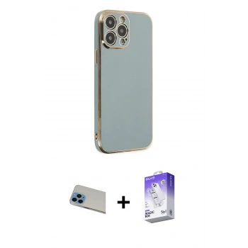 MARSİLYAN™- iPhone 13 Pro Max Kılıf Yankı Serisi - Siyah Bilvis 5in1 3D Magic Cam Ekran Koruyucu + Rainbow Kamera Lens Koruma Cam - MI