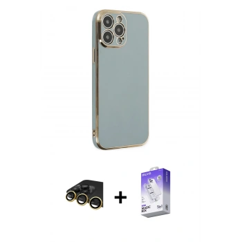 MARSİLYAN™- iPhone 13 Pro Max Kılıf Yankı Serisi - Siyah Bilvis 5in1 3D Magic Cam Ekran Koruyucu + Raze Metal Kamera Lens - GD