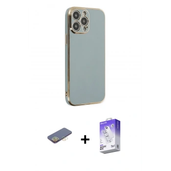 MARSİLYAN™- iPhone 13 Pro Max Kılıf Yankı Serisi - Siyah Bilvis 5in1 3D Magic Cam Ekran Koruyucu + Renkli Kamera Lens Koruma Cam - SI