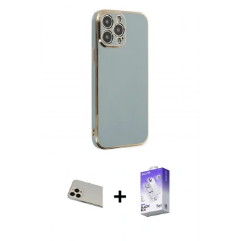 MARSİLYAN™- iPhone 13 Pro Max Kılıf Yankı Serisi - Siyah Bilvis 5in1 3D Magic Cam Ekran Koruyucu + Rainbow Kamera Lens Koruma Cam - REGD