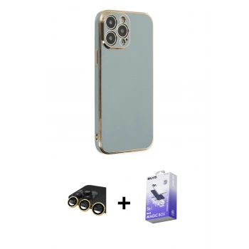MARSİLYAN™- iPhone 13 Pro Max Kılıf Yankı Serisi - Siyah Bilvis 5in1 5D Magic Hayalet Cam Ekran Koruyucu + Raze Metal Kamera Lens - GD