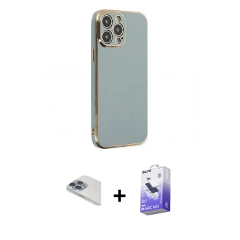 MARSİLYAN™- iPhone 13 Pro Max Kılıf Yankı Serisi - Siyah Bilvis 5in1 5D Magic Hayalet Cam Ekran Koruyucu + Pers Alüminyum Kamera Lens - SABE
