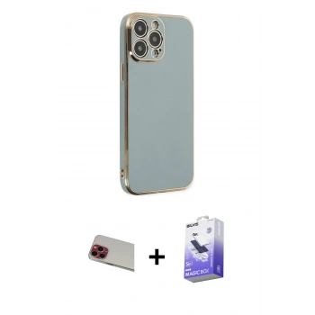 MARSİLYAN™- iPhone 13 Pro Max Kılıf Yankı Serisi - Siyah Bilvis 5in1 5D Magic Hayalet Cam Ekran Koruyucu + Rainbow Kamera Lens Koruma Cam - KI