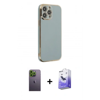 MARSİLYAN™- iPhone 13 Pro Max Kılıf Yankı Serisi - Siyah Bilvis 5in1 5D Magic Hayalet Cam Ekran Koruyucu + Neon Fosforlu Kamera Lens - YL