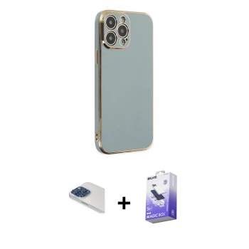 MARSİLYAN™- iPhone 13 Pro Max Kılıf Yankı Serisi - Siyah Bilvis 5in1 5D Magic Hayalet Cam Ekran Koruyucu + Pers Alüminyum Kamera Lens - LT