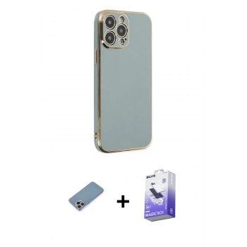 MARSİLYAN™- iPhone 13 Pro Max Kılıf Yankı Serisi - Siyah Bilvis 5in1 5D Magic Hayalet Cam Ekran Koruyucu + Shine Kamera Lens Koruma Cam - GI