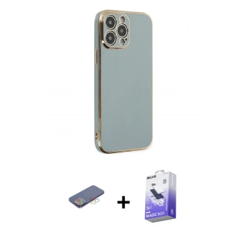 MARSİLYAN™- iPhone 13 Pro Max Kılıf Yankı Serisi - Siyah Bilvis 5in1 5D Magic Hayalet Cam Ekran Koruyucu + Renkli Kamera Lens Koruma Cam - MI
