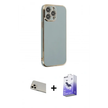 MARSİLYAN™- iPhone 13 Pro Max Kılıf Yankı Serisi - Siyah Bilvis 5in1 5D Magic Hayalet Cam Ekran Koruyucu + Rainbow Kamera Lens Koruma Cam - REGD