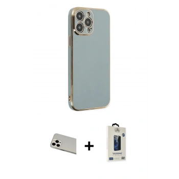 MARSİLYAN™- iPhone 13 Pro Max Kılıf Yankı Serisi - Siyah Bilvis Hayalet Cam Ekran Koruyucu + Rainbow Kamera Lens Koruma Cam - BZ