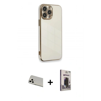 MARSİLYAN™- iPhone 13 Pro Max Kılıf Yankı Serisi - Siyah Bilvis Hayalet Cam Ekran Koruyucu + Rainbow Kamera Lens Koruma Cam - BZ