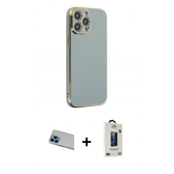 MARSİLYAN™- iPhone 13 Pro Max Kılıf Yankı Serisi - Siyah Bilvis Hayalet Cam Ekran Koruyucu + Rainbow Kamera Lens Koruma Cam - MI