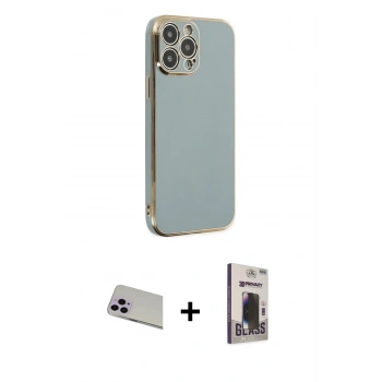 MARSİLYAN™- iPhone 13 Pro Max Kılıf Yankı Serisi - Siyah Bilvis Hayalet Cam Ekran Koruyucu + Rainbow Kamera Lens Koruma Cam - MR