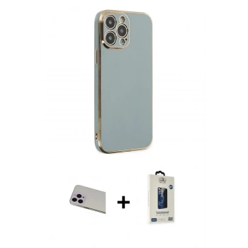 MARSİLYAN™- iPhone 13 Pro Max Kılıf Yankı Serisi - Siyah Bilvis Hayalet Cam Ekran Koruyucu + Rainbow Kamera Lens Koruma Cam - MR