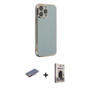 MARSİLYAN™- iPhone 13 Pro Max Kılıf Yankı Serisi - Siyah Bilvis Hayalet Cam Ekran Koruyucu + Renkli Kamera Lens Koruma Cam - PE