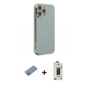 MARSİLYAN™- iPhone 13 Pro Max Kılıf Yankı Serisi - Siyah Bilvis Hayalet Cam Ekran Koruyucu + Shine Kamera Lens Koruma Cam - PE