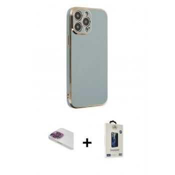 MARSİLYAN™- iPhone 13 Pro Max Kılıf Yankı Serisi - Siyah Bilvis Hayalet Cam Ekran Koruyucu + Pers Alüminyum Kamera Lens - GI