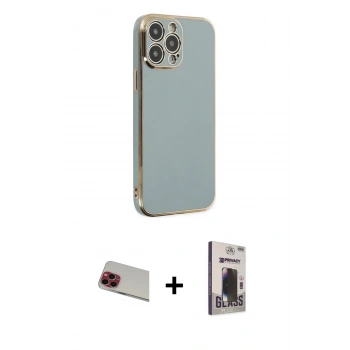 MARSİLYAN™- iPhone 13 Pro Max Kılıf Yankı Serisi - Siyah Bilvis Hayalet Cam Ekran Koruyucu + Rainbow Kamera Lens Koruma Cam - KI