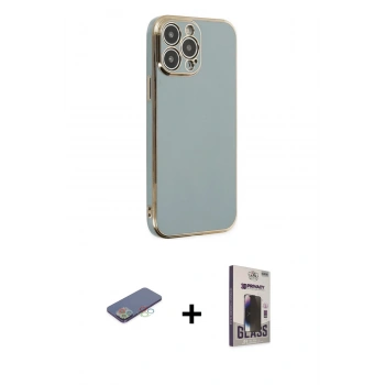MARSİLYAN™- iPhone 13 Pro Max Kılıf Yankı Serisi - Siyah Bilvis Hayalet Cam Ekran Koruyucu + Renkli Kamera Lens Koruma Cam - MI