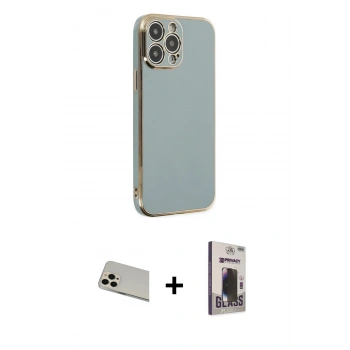 MARSİLYAN™- iPhone 13 Pro Max Kılıf Yankı Serisi - Siyah Bilvis Hayalet Cam Ekran Koruyucu + Rainbow Kamera Lens Koruma Cam - REGD