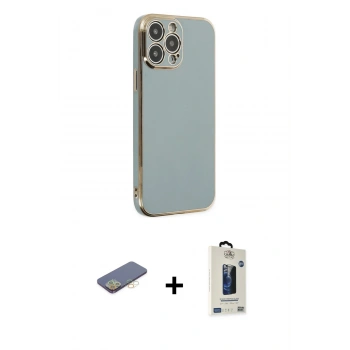 MARSİLYAN™- iPhone 13 Pro Max Kılıf Yankı Serisi - Siyah Bilvis Hayalet Cam Ekran Koruyucu + Renkli Kamera Lens Koruma Cam - SI