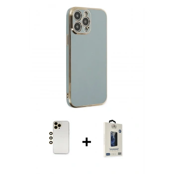 MARSİLYAN™- iPhone 13 Pro Max Kılıf Yankı Serisi - Siyah Bilvis Hayalet Cam Ekran Koruyucu + Shine Kamera Lens - GD