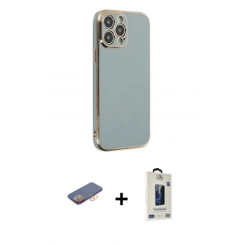MARSİLYAN™- iPhone 13 Pro Max Kılıf Yankı Serisi - Siyah Bilvis Hayalet Cam Ekran Koruyucu + Renkli Kamera Lens Koruma Cam - TU