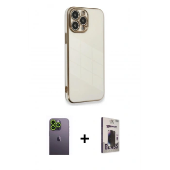 MARSİLYAN™- iPhone 13 Pro Max Kılıf Yankı Serisi - Siyah Bilvis Hayalet Cam Ekran Koruyucu + Neon Fosforlu Kamera Lens - YL