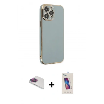 MARSİLYAN™- iPhone 13 Pro Max Kılıf Yankı Serisi - Siyah Joko 5D Cam + Pers Alüminyum Kamera Lens - GI