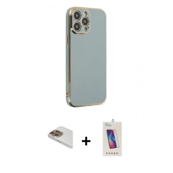 MARSİLYAN™- iPhone 13 Pro Max Kılıf Yankı Serisi - Siyah Joko 5D Cam + Pers Alüminyum Kamera Lens - GD