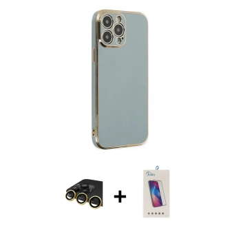 MARSİLYAN™- iPhone 13 Pro Max Kılıf Yankı Serisi - Siyah Joko 5D Cam + Raze Metal Kamera Lens - GD