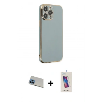 MARSİLYAN™- iPhone 13 Pro Max Kılıf Yankı Serisi - Siyah Joko 5D Cam + Rainbow Kamera Lens Koruma Cam - MI