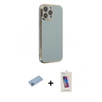 MARSİLYAN™- iPhone 13 Pro Max Kılıf Yankı Serisi - Siyah Joko 5D Cam + Shine Kamera Lens Koruma Cam - MI