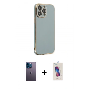 MARSİLYAN™- iPhone 13 Pro Max Kılıf Yankı Serisi - Siyah Joko 5D Cam + Neon Fosforlu Kamera Lens - MI