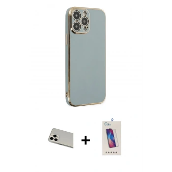 MARSİLYAN™- iPhone 13 Pro Max Kılıf Yankı Serisi - Siyah Joko 5D Cam + Rainbow Kamera Lens Koruma Cam - BZ
